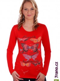 Dámské triko s dlouhým rukávem Butterfly - Červená